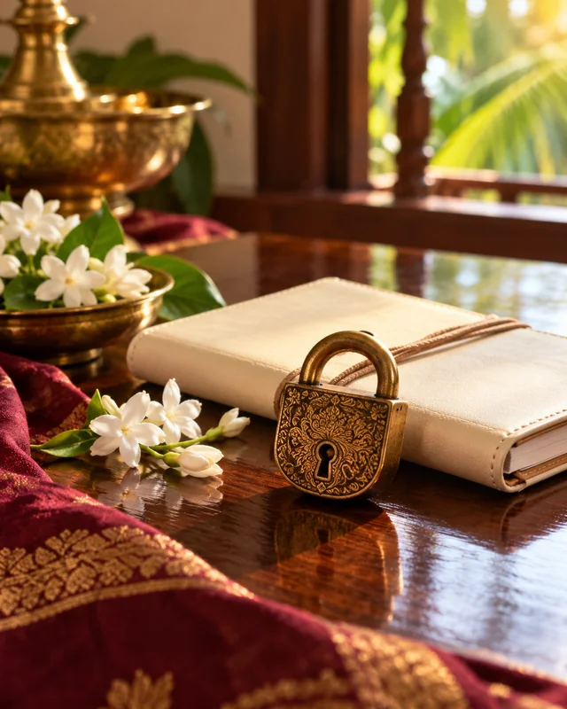 A brass lock and closed notebook symbolising privacy